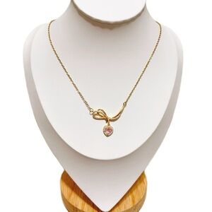 ✨ Cute bow with dangle Pink Heart Pendant necklace
